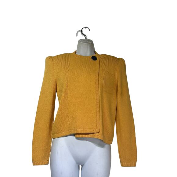 Vintage St John Marie Gray Yellow Knit Cardigan Size 6 - Picture 1 of 9